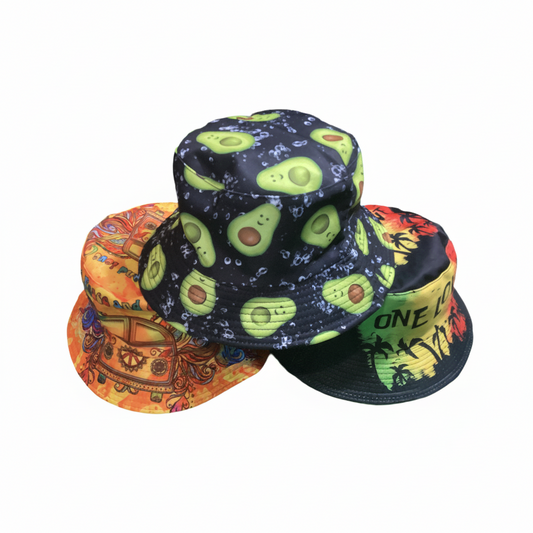 Kombi Avocado or One Love Unisex Reversible Cotton Printed Bucket Hat-Hand Picked Imports