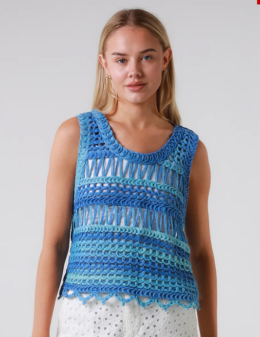 Ladies Blue Crochet Top By Isabella Size 10 to 12-Hand Picked Imports