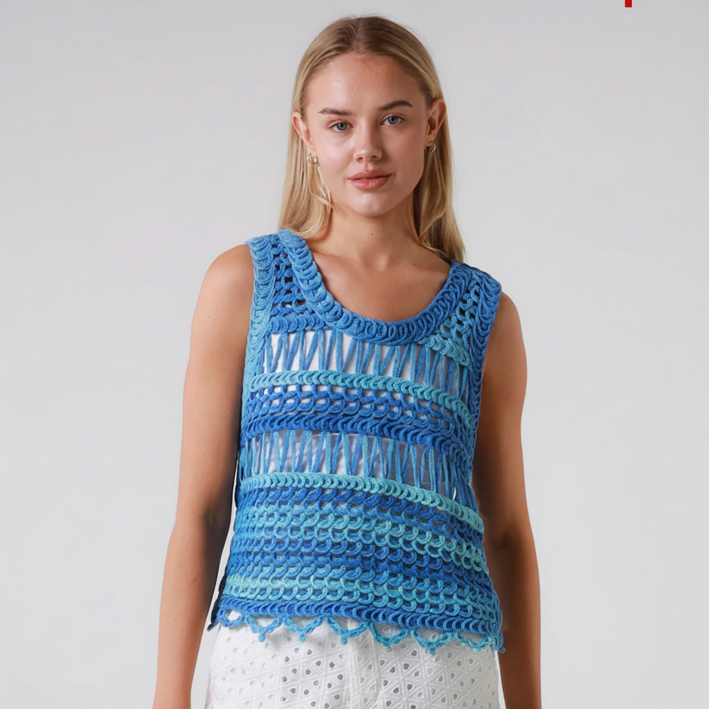 Ladies Blue Crochet Top By Isabella Size 10 to 12-Hand Picked Imports