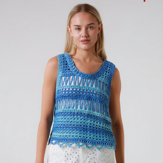 Ladies Blue Crochet Top By Isabella Size 10 to 12-Hand Picked Imports