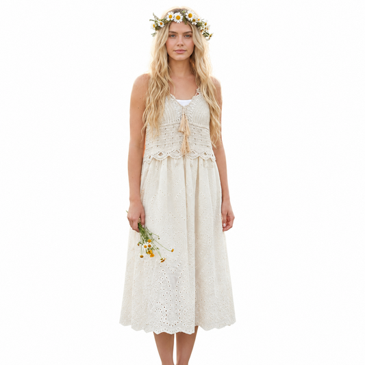 Ladies Cream Coloured Cotton and Lace Dress Size 6 to 10 by Isabella-Hand Picked Imports