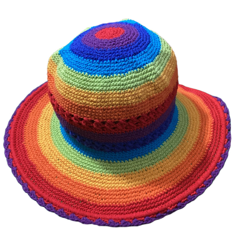 Adult Ladies Cotton Rainbow Crochet Festival Sun Hat Handmade in Indonesia-Hand Picked Imports