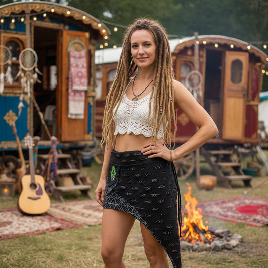 Ladies Festival Hippie Doof Elastic BoHo Pixie skirt-Hand Picked Imports
