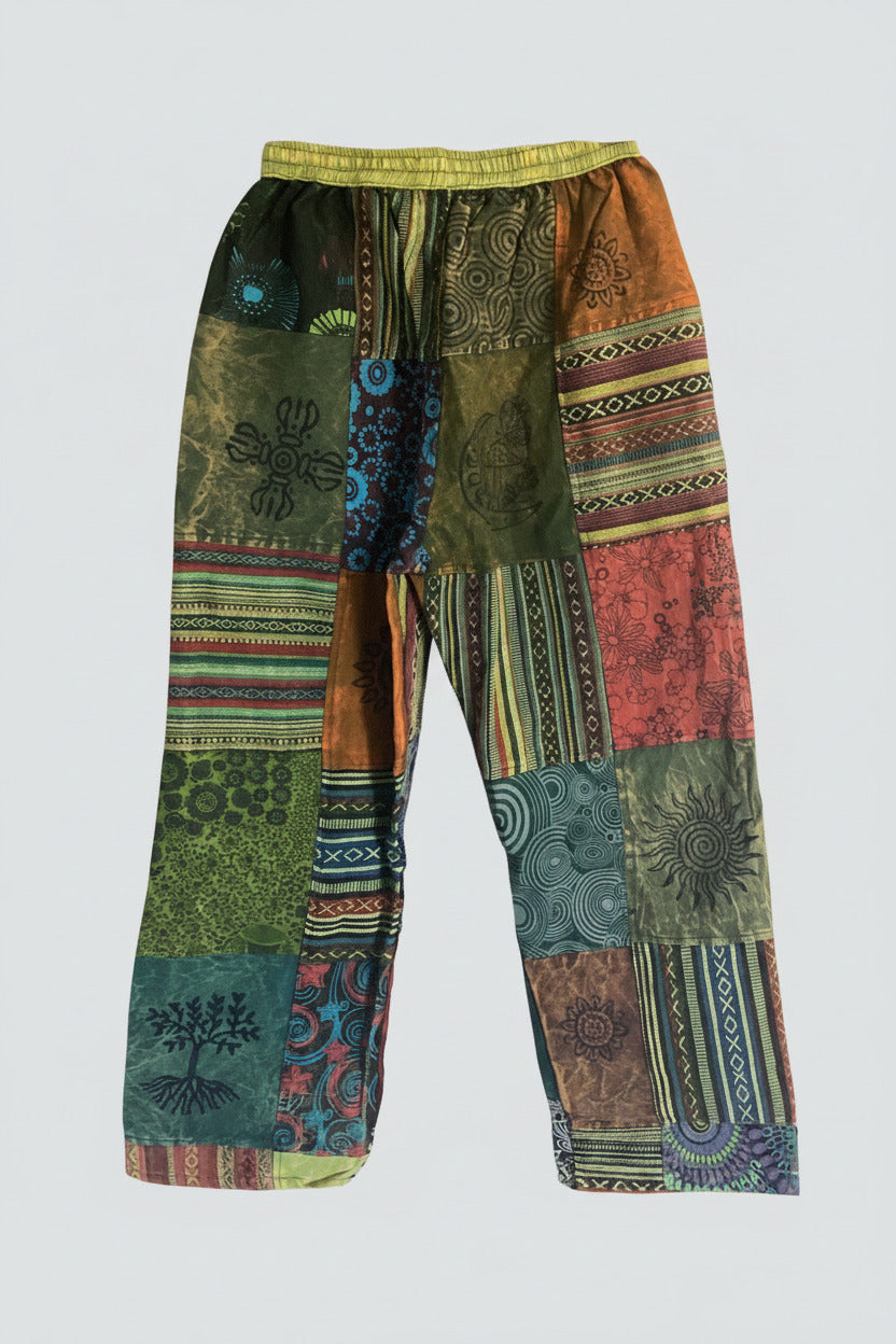 Men's/ Unisex Thick Cotton Size Medium Winter Patchwork Hippie Pants From Nepal-Hand Picked Imports