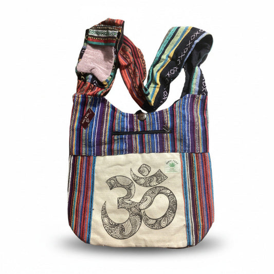 Large Sized Unisex Printed OM Hemp & Cotton Bag Made in Nepal-Hand Picked Imports