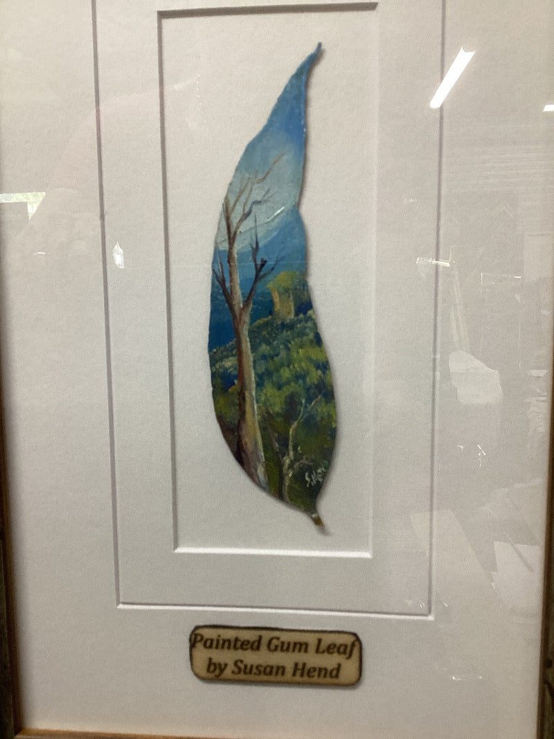"Mountain Scene" Framed Hand Painted Gum Leaf By Artist Sue Hend Russell-Hand Picked Imports