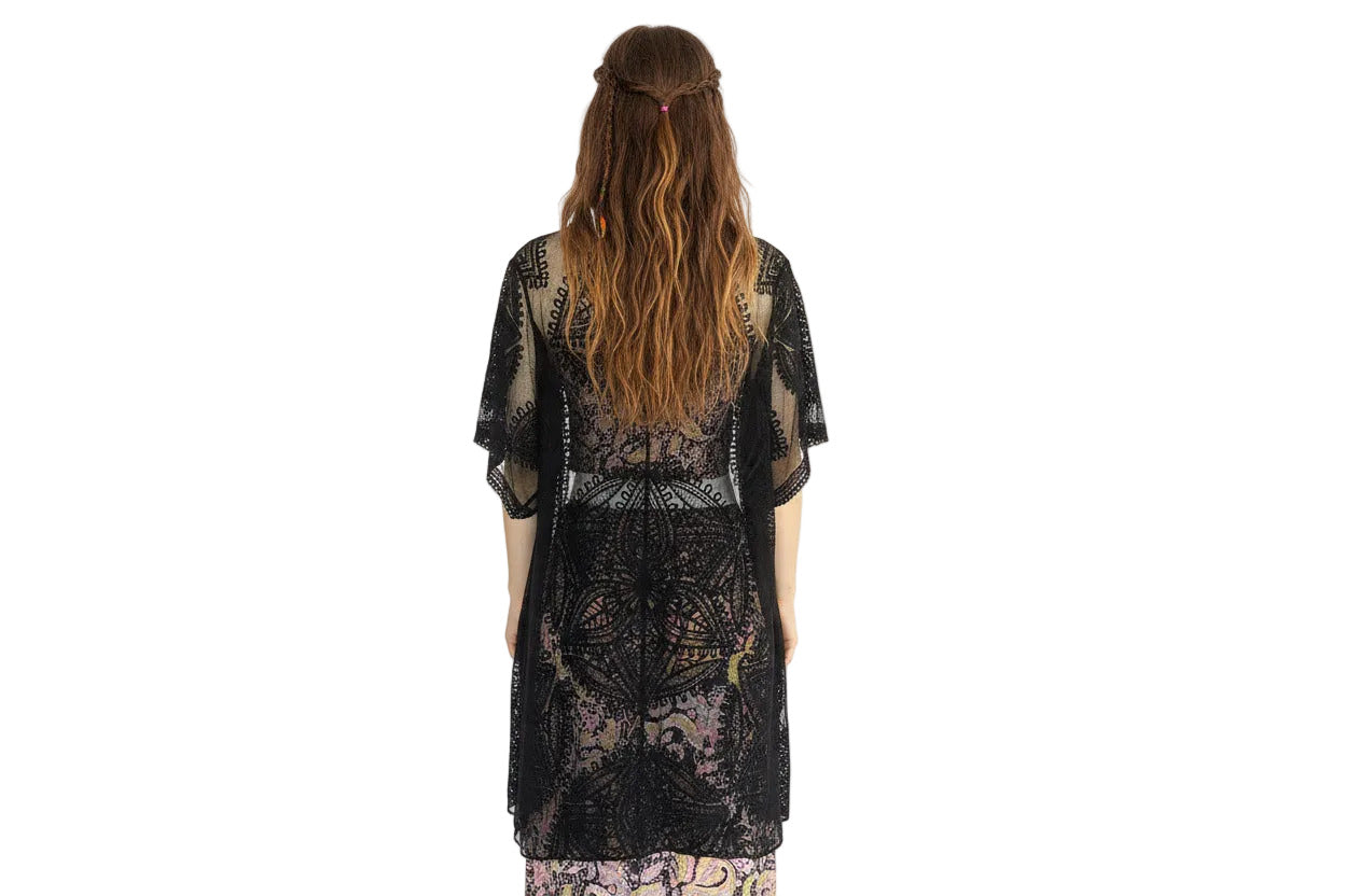 Ladies Long Black Lace Kimono Size 10 to 14-Hand Picked Imports
