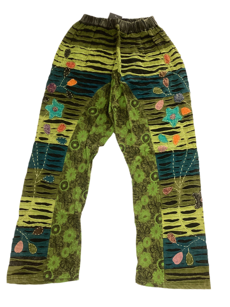 Ladies Green Razer Cut Hand Embroidered Hippie festival Winter Pants from Nepal-Hand Picked Imports