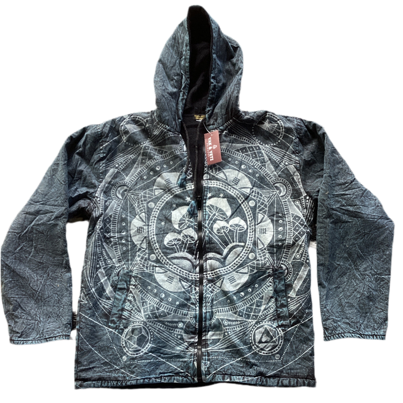 Men's Mushroom Printed Stone Washed Hippie Festival Jacket Size Large-Hand Picked Imports