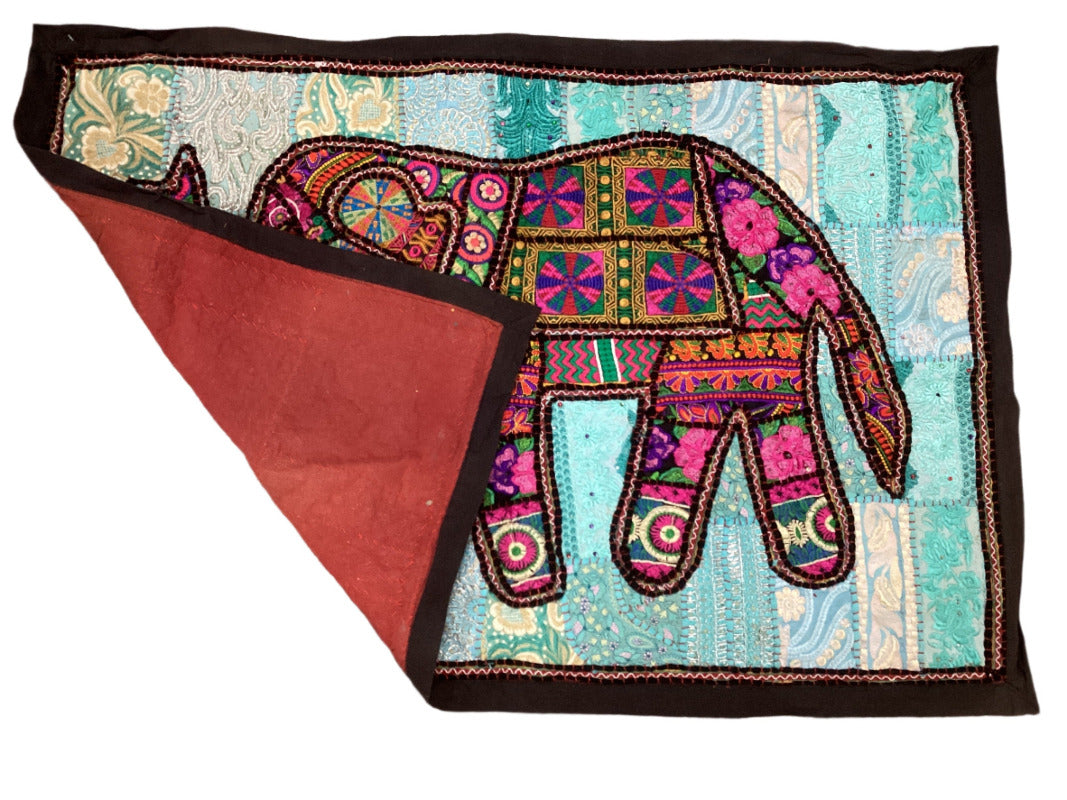 Handmade Indian Wall Hanging Rajasthani Elephant Embroidery Patchwork Tapestry-Hand Picked Imports