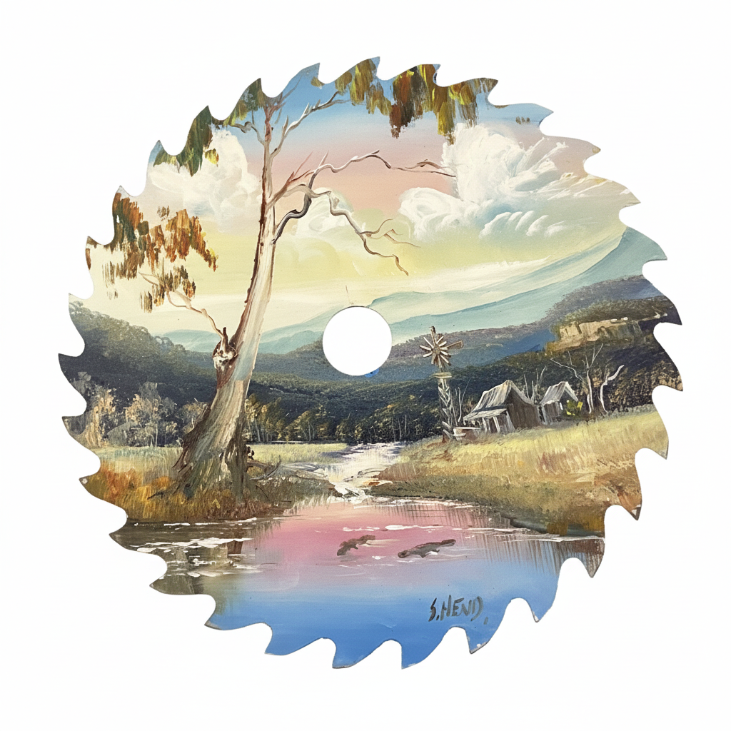 Hand-Painted Metal Saw Artwork: Australian Homestead by Susan Hend Russell
