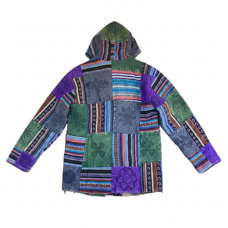 Unisex Cotton Lined Winter Patchwork Hippie Festival Jacket Size Medium