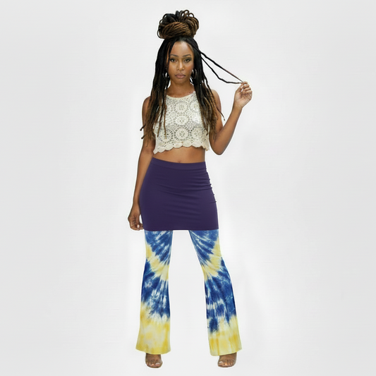 Ladies Tie-Dyed Hippie BoHo Festival Pants/tights with Skirt Size 10 to 12-Hand Picked Imports