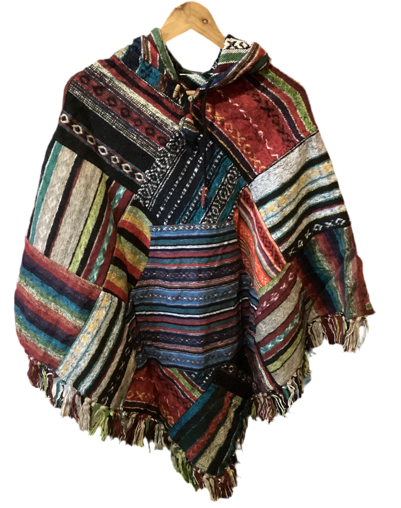 Patchwork Brushed Cotton Dimond Ponchos Made in Nepal Free Size-Hand Picked Imports