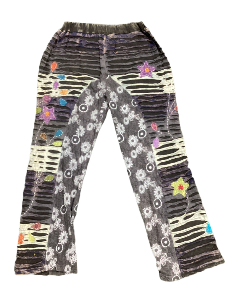 Ladies Razer Cut Hand Embroidered Hippie festival Winter Pants from Nepal Size L-Hand Picked Imports
