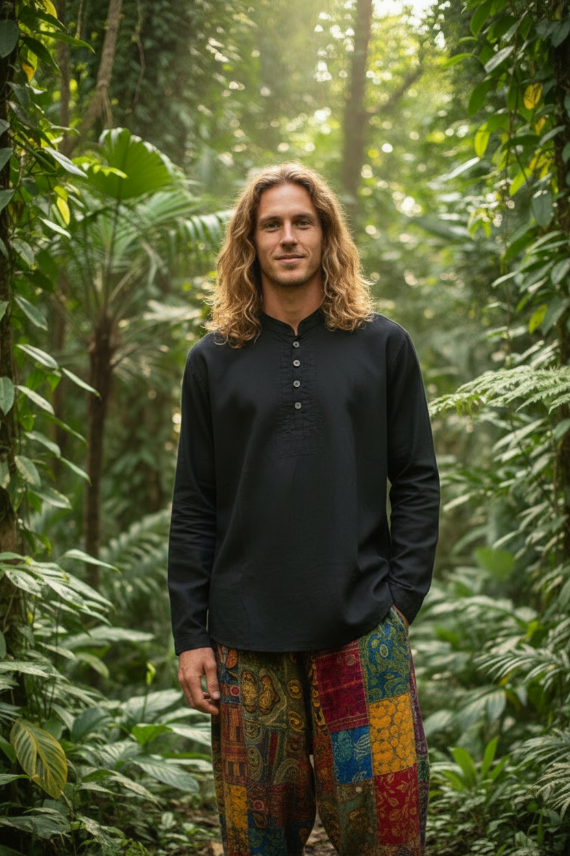 Men's Black Long Sleeve Hemp Shirt | Sizes S–L-Hand Picked Imports