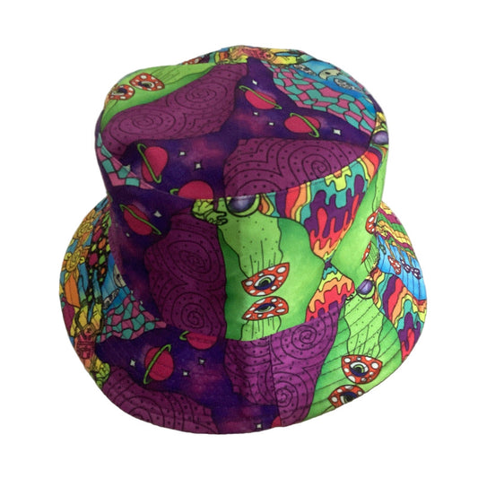 Groovey Unisex Reversible Cotton Printed Trippy Festival Bucket Hat-Hand Picked Imports