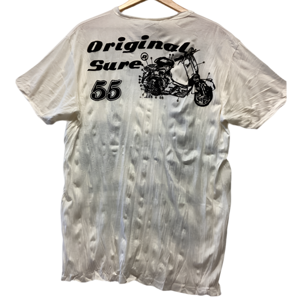 Men's Large Cream and Black Cotton Sure Vespa 55 T-Shirt-Hand Picked Imports