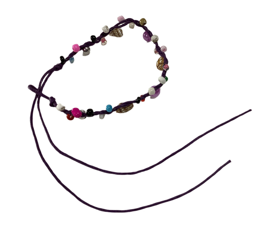 Adjustable Wax Anklet With Beads & Shells-Hand Picked Imports