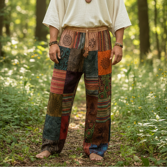 Men's/ Unisex Thick Cotton Winter Patchwork Hippie Pants From Nepal Size 3XL-Hand Picked Imports