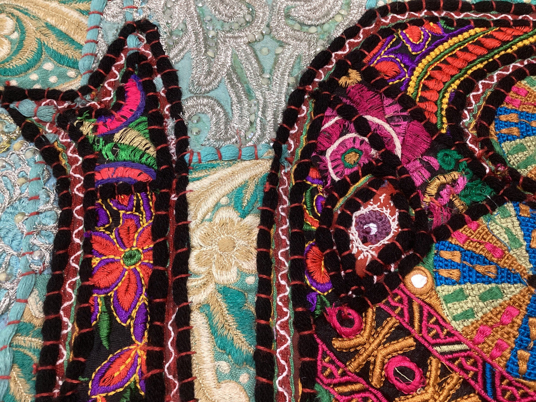 Handmade Indian Wall Hanging Rajasthani Elephant Embroidery Patchwork Tapestry-Hand Picked Imports