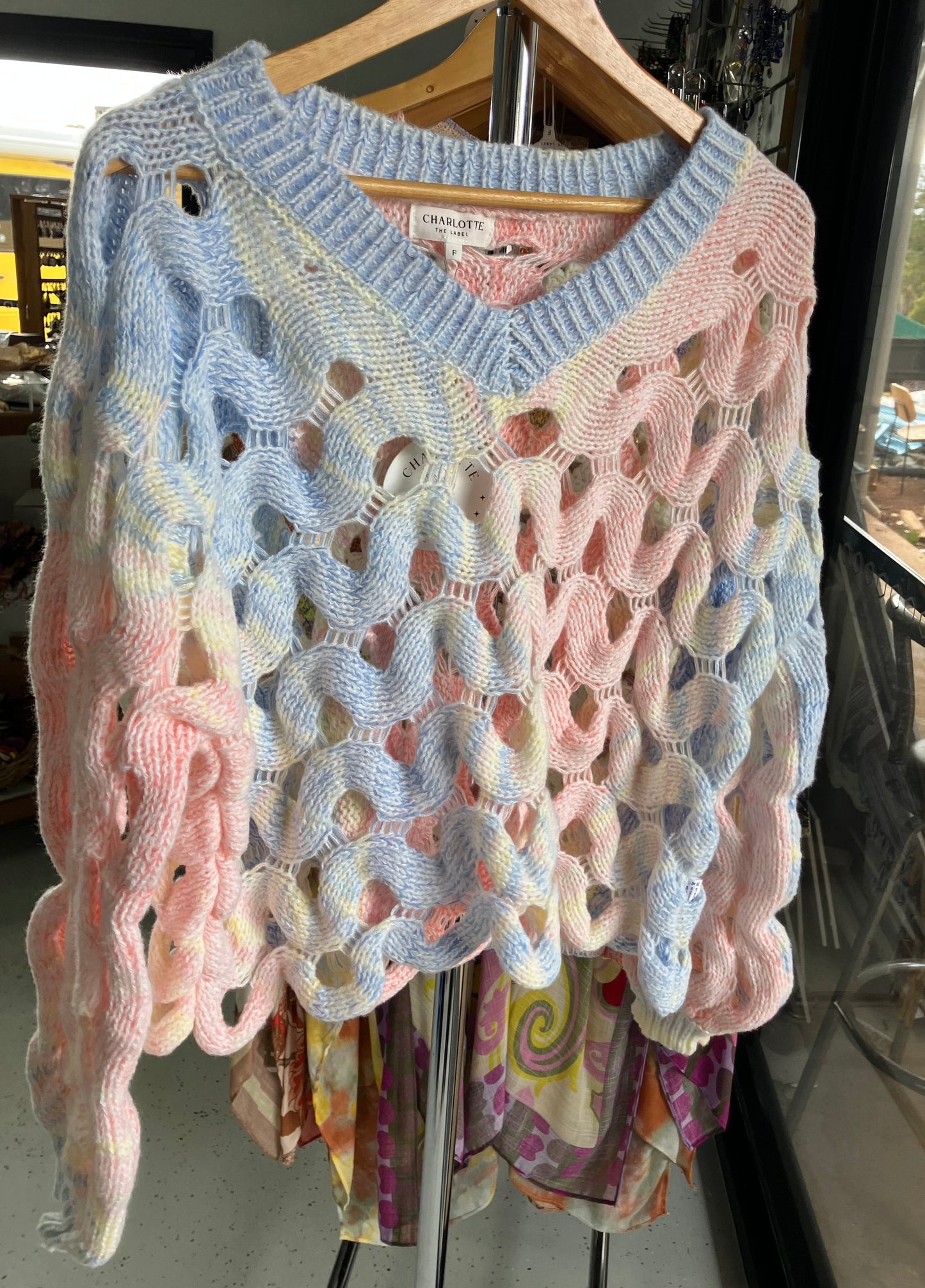 Ladies Soft Spring Rainbow Pastels BoHo Loose Knit Jumper Free Size-Hand Picked Imports