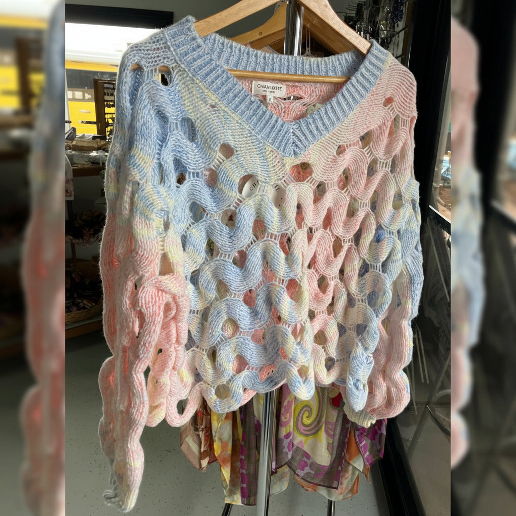 Ladies Soft Spring Rainbow Pastels BoHo Loose Knit Jumper Free Size-Hand Picked Imports