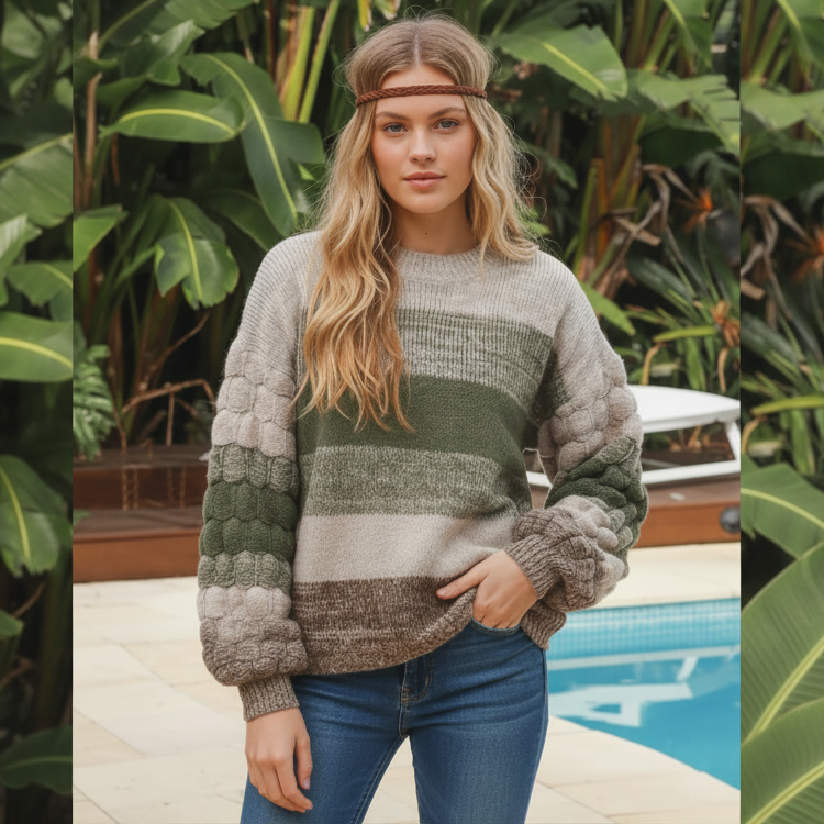 Ladies Stripy Loose Knit Jumper-Hand Picked Imports