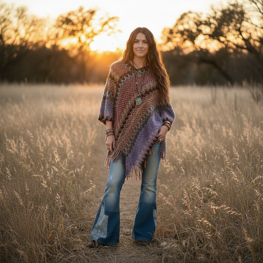 Ladies Zig Zag Diamond Ponchos Boho Style Free Size-Hand Picked Imports