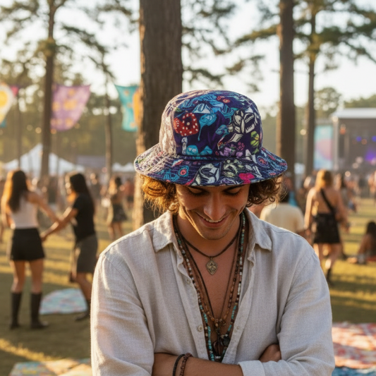 Funky Unisex Reversible Cotton Printed Trippy Mushroom Bucket Hat-Hand Picked Imports