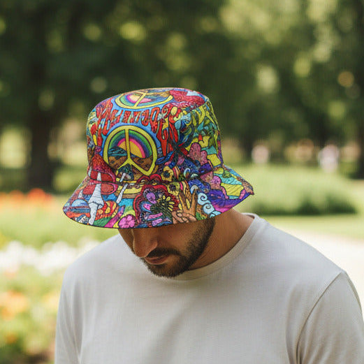 Funky Unisex Reversible Cotton Printed Boho Peace Bucket Hat Free Size-Hand Picked Imports