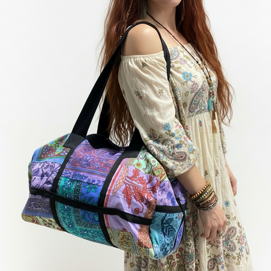 Cotton Overnight/Duffle Bag Handmade in India-Hand Picked Imports