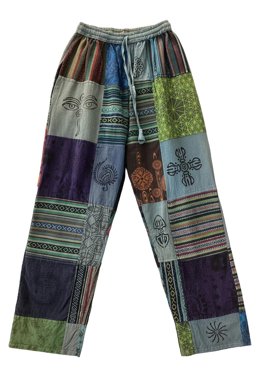 Unisex Thick Cotton Winter Patchwork Hippie Pants From Nepal Size Small-Hand Picked Imports