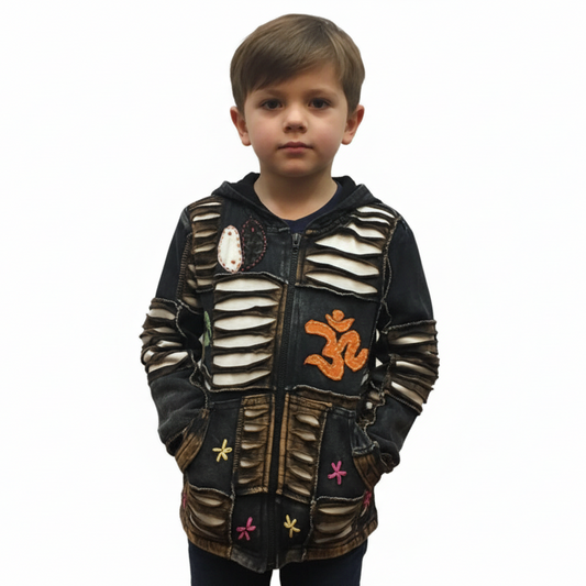 Unisex Kids Black & White Patchwork Pixie Hood Jacket Size 4/5 & 5/6 years-Hand Picked Imports