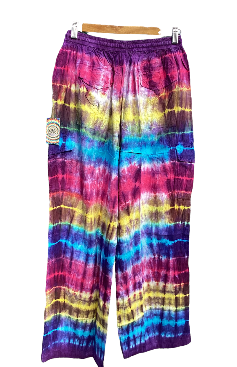 Unisex Tie-Dyed Colourful Cargo Pants Free Size-Hand Picked Imports