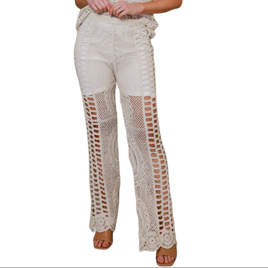 Ladies Long Cream Lace Pants Size 8 to 10-Hand Picked Imports