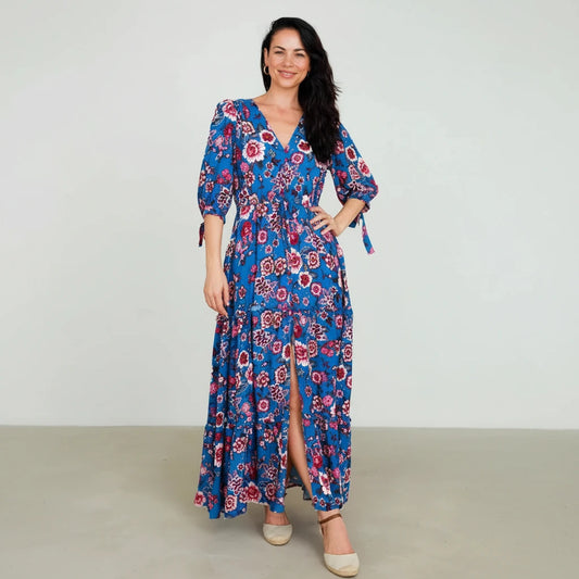 1/2 Sleeve Rayon Floral Print Maxi Dress Sizes S, M, & L-Hand Picked Imports