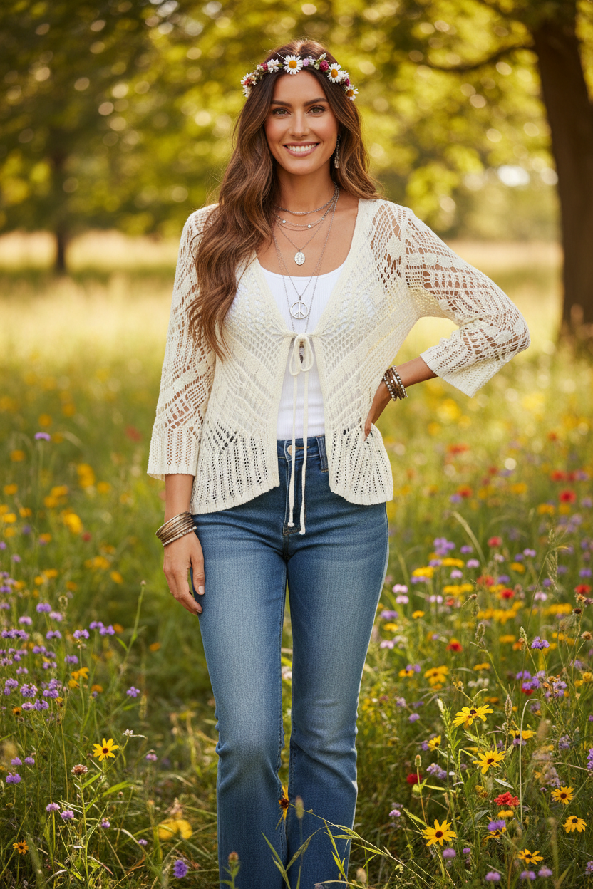 Ladies Cream Lace Top Size 8 to 12-Hand Picked Imports