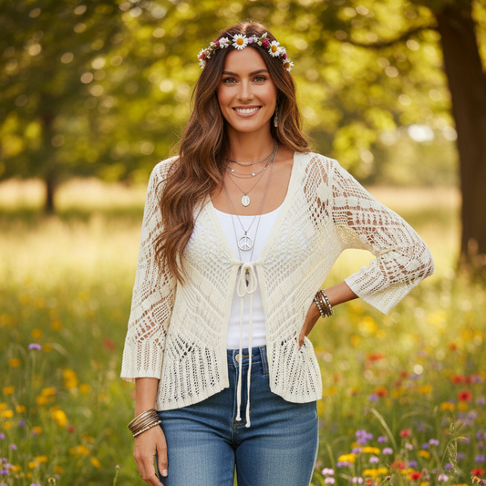 Ladies Cream Lace Top Size 8 to 12-Hand Picked Imports