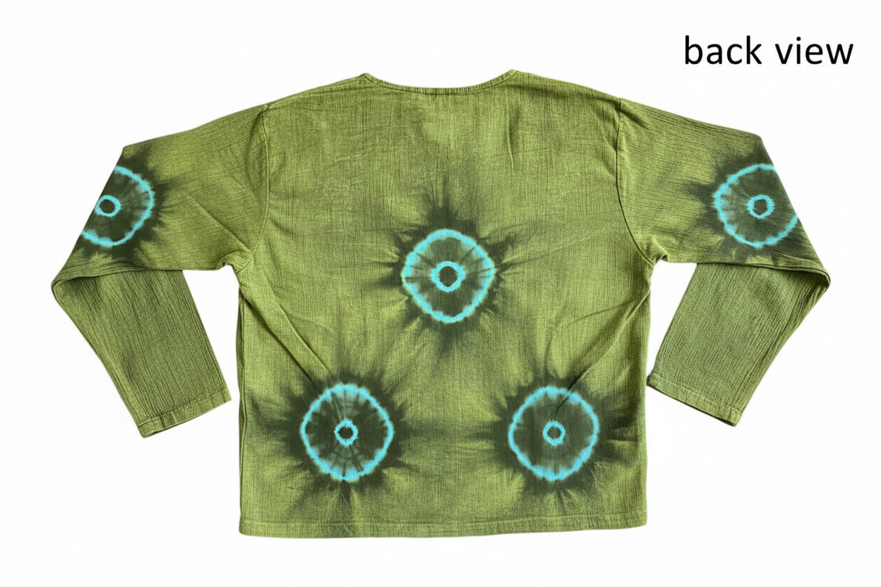 Men's Green Tie Dyed Long Sleeve BoHo Hippie Shirt Size M, L & 3XL-Hand Picked Imports