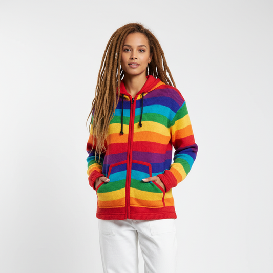 Lined Winter Rainbow Pure Woollen Jacket Size Medium Made in Nepal-Hand Picked Imports