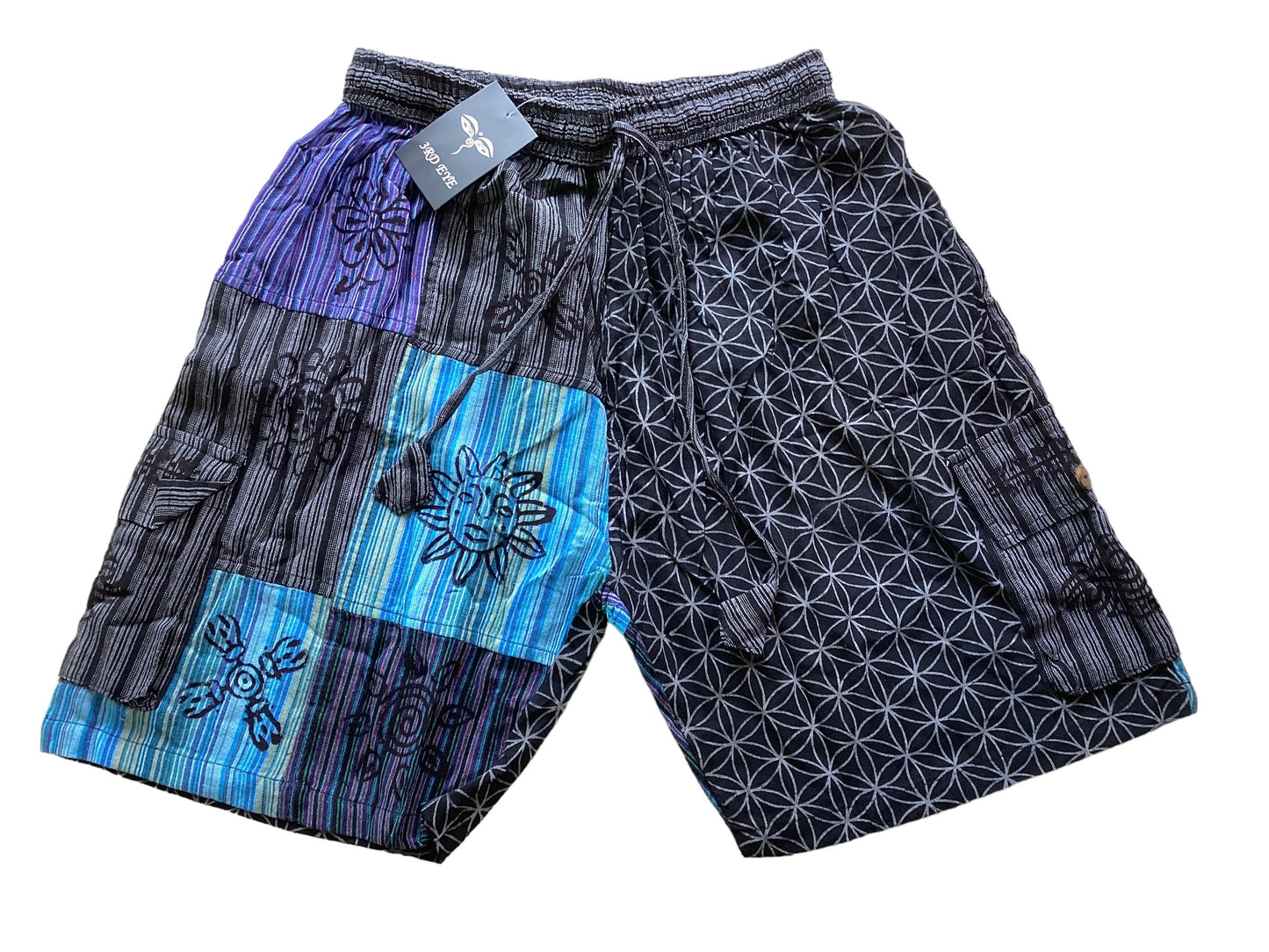 Men’s /Unisex Hippie Festive Patchwork Cargo Cotton Shorts Size Large-Hand Picked Imports