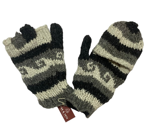 Knitted Woolen Half Finger Gloves Black, Gray & White-Hand Picked Imports