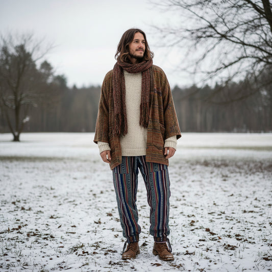 Men's/ Unisex Thick Winter Brushed Cotton Hippie Pants From Nepal Size S/M-Hand Picked Imports