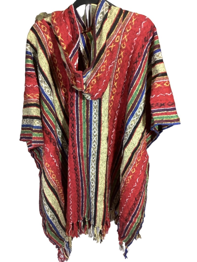 Red Unisex Winter Brushed Cotton Poncho Free Size Made in Nepal-Hand Picked Imports