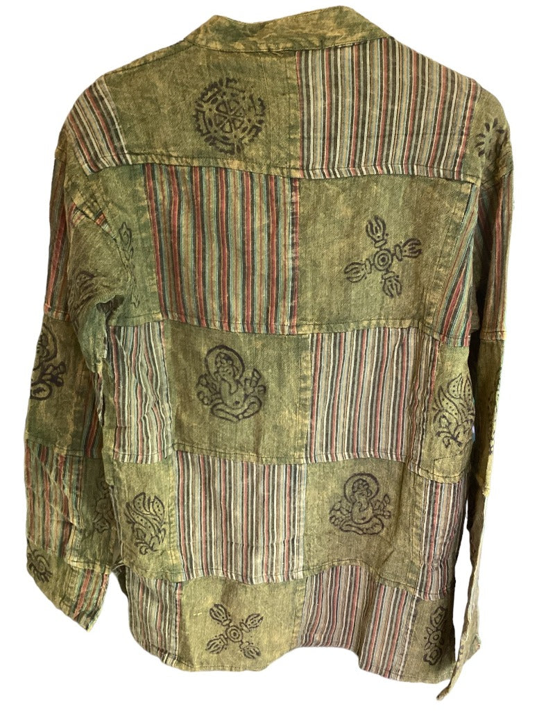 Men's Cotton Long sleeve Patchwork Hippie Shirt Made in Nepal size Small or Medium-Hand Picked Imports