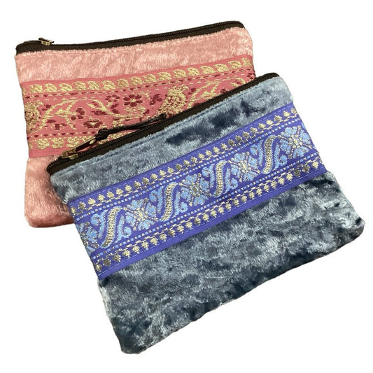 Small Velvet Coin Purse with Zipper – Handmade in India | 14.5 × 11.5cm-Hand Picked Imports