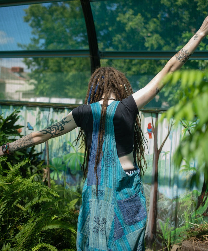 Blue Patchwork Hippie festival Overalls from Nepal XL-Hand Picked Imports