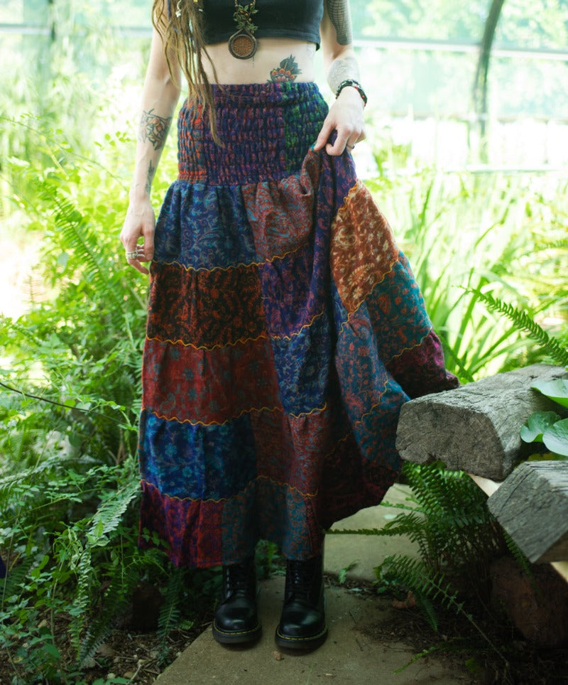 Ladies long Winter Patchwork Hippie BoHo Festival Skirt Size 8 to 14-Hand Picked Imports
