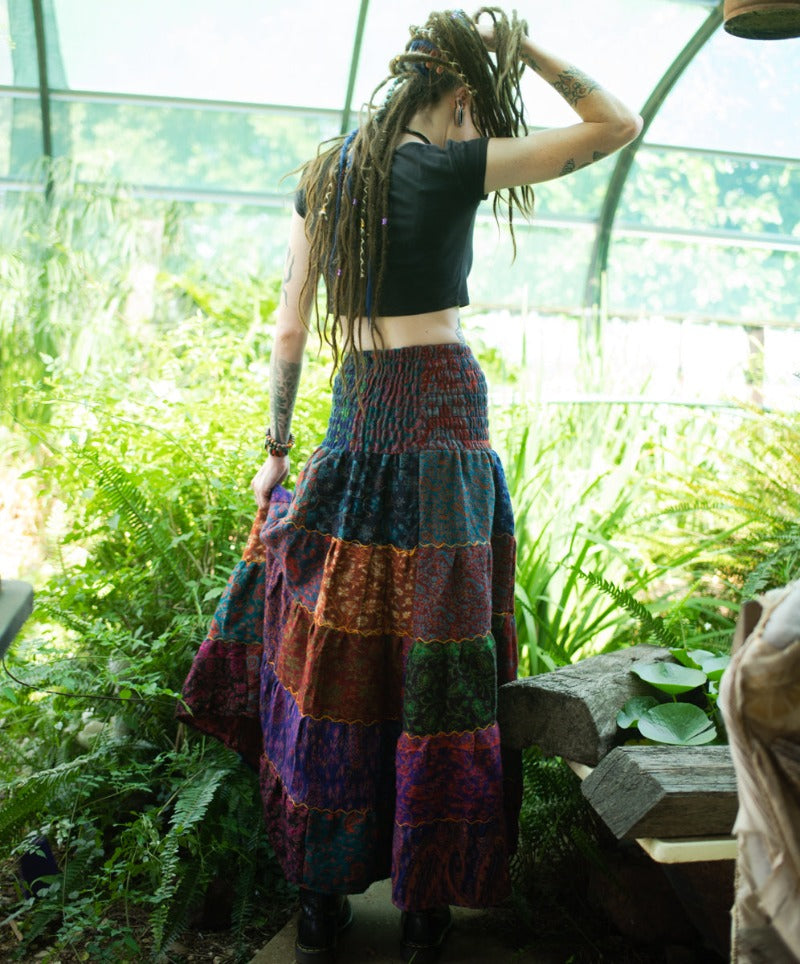 Ladies long Winter Patchwork Hippie BoHo Festival Skirt Size 8 to 14-Hand Picked Imports